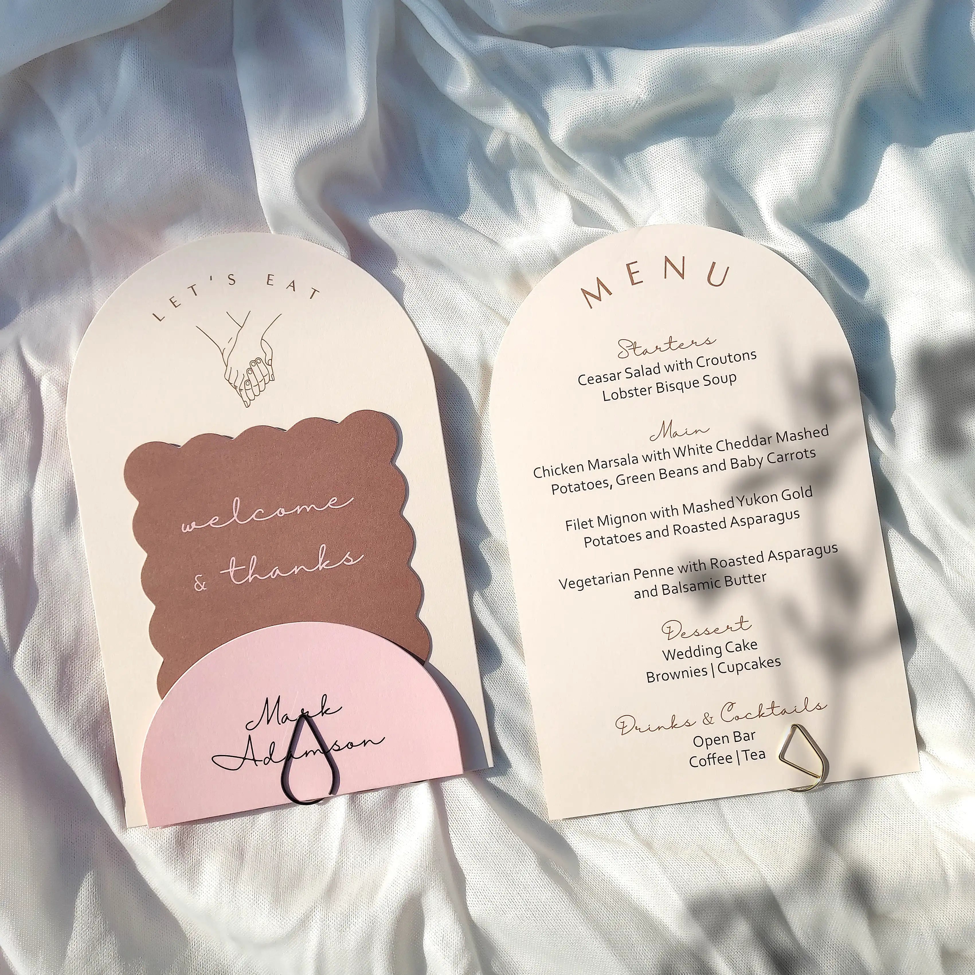 Buy Modern Arch Wedding Menu Card – Minimal Design with Ripple menu | OddPlanPrint