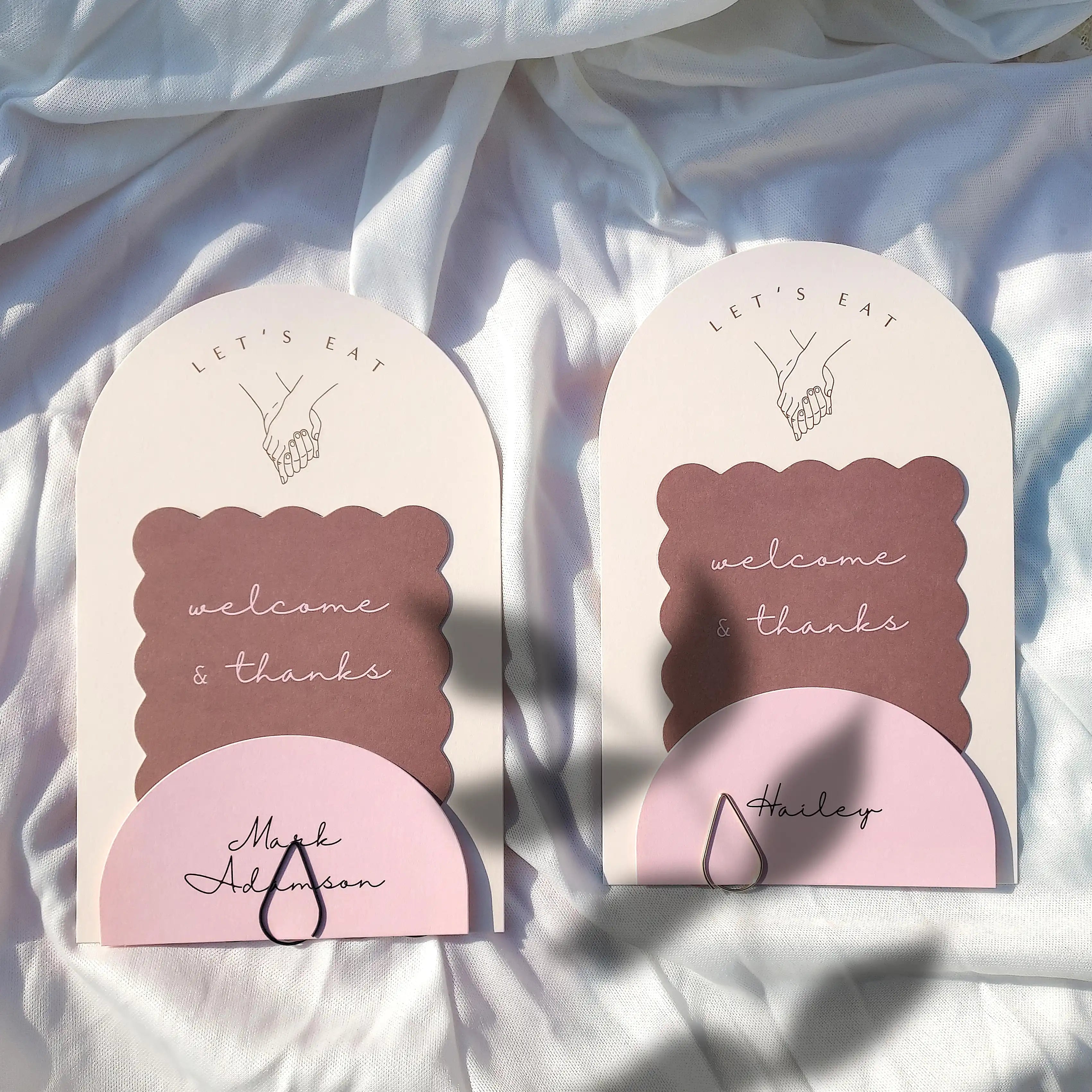 Buy Custom Shape Wedding Menu Card – Semicircle Place Card & Paper Clip Set | OddPlanPrint