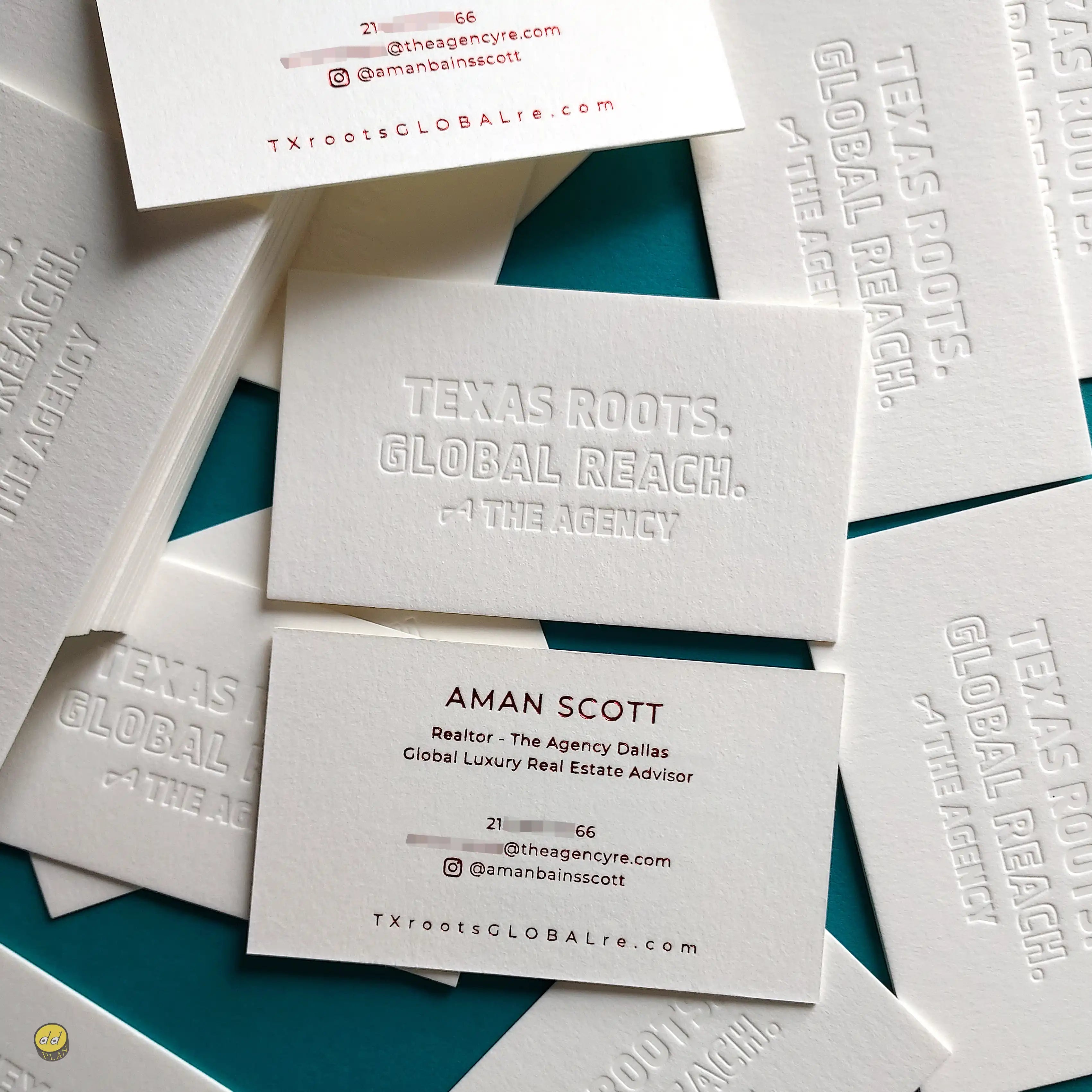 Buy Elegant Debossed Business Cards – 45pt Cotton with Blind Deboss Finish, Red Foil | OddPlanPrint