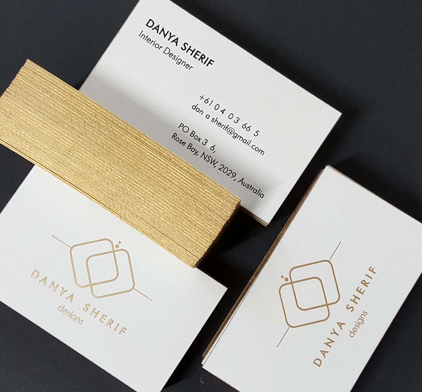 Buy Handmade Gold Painted Edge - Cotton Business Cards - Elegant Organic Texture - OddPlanPrint