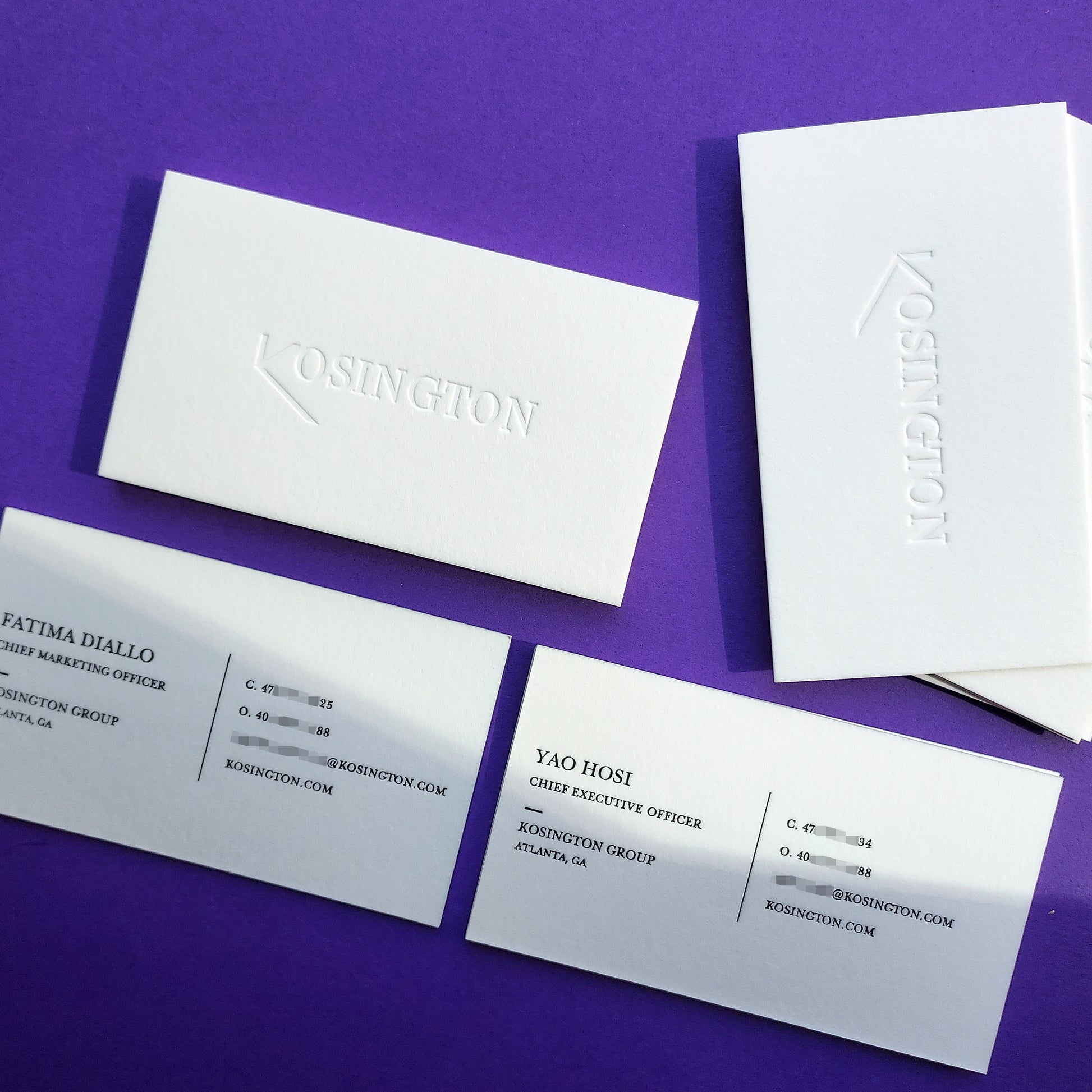 Tailored business card printed on cotton stock