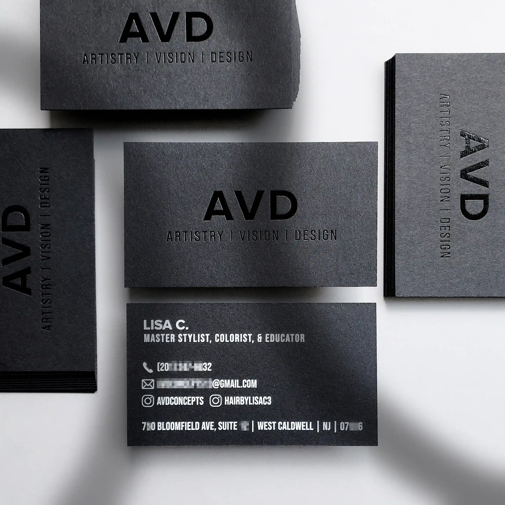 Black business cards 38pt 700gsm with glossy black foil and white foil by OddPlanPrint.