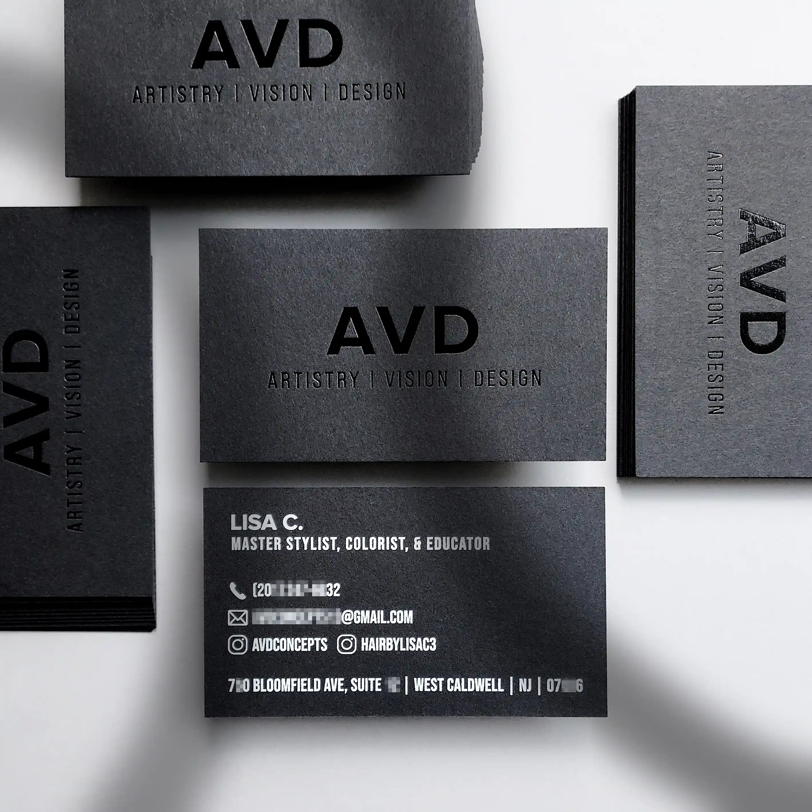 Black business cards 38pt 700gsm with glossy black foil and white foil by OddPlanPrint.