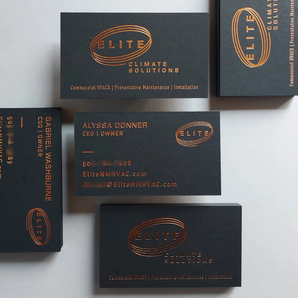 Luxury 38pt black business cards with copper foil both sides from OddPlanPrint.