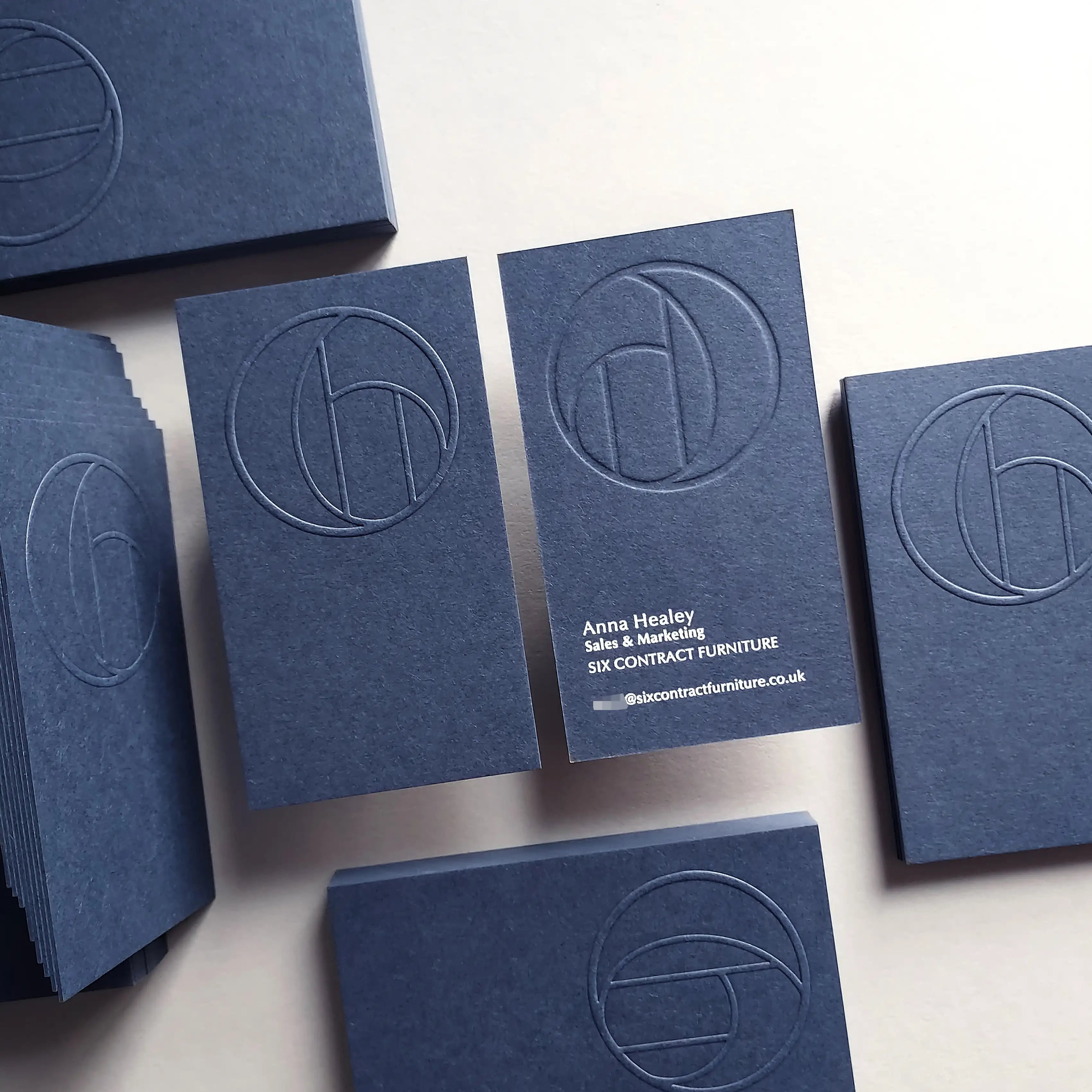 Buy Premium Blue Business Cards – Emboss + White foil | OddPlanPrint