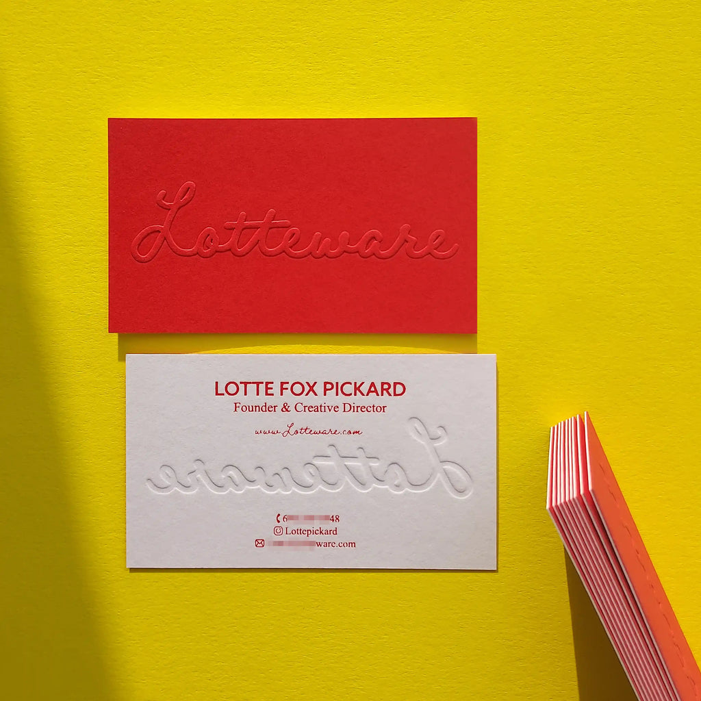 Colorplan Bright Red, White Frost Duplex Business Cards - 38pt(700gsm) - Emboss and Red foil by OddPlanPrint.