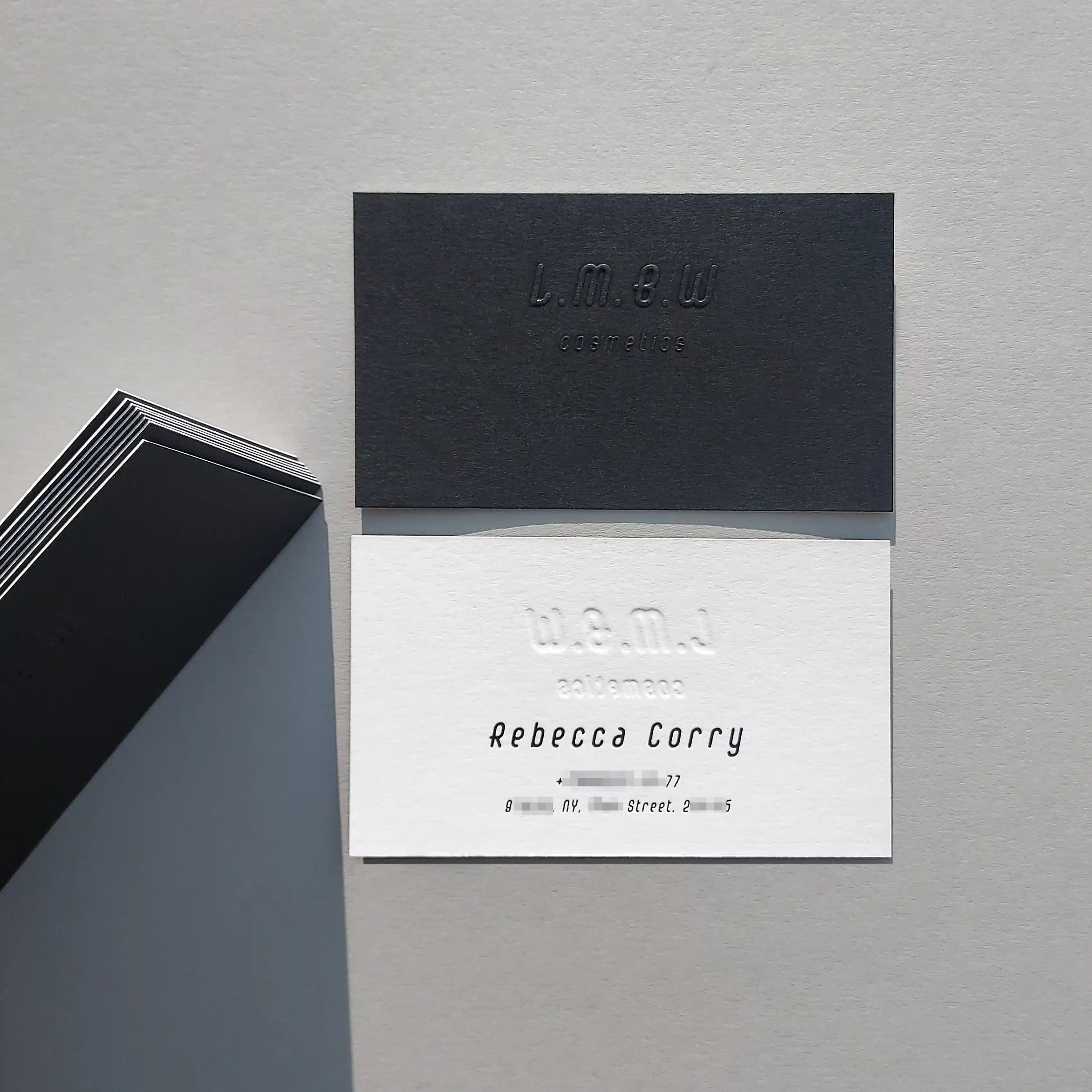 Colorplan Ebony Black, White Frost Duplex Business Cards - 38pt(700gsm) - Emboss and Black foil by OddPlanPrint.