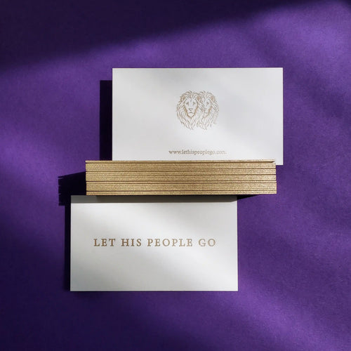 Colorplan Natural business cards 700gsm with gold painted edges and matte gold foil both sides made by OddPlanPrint.