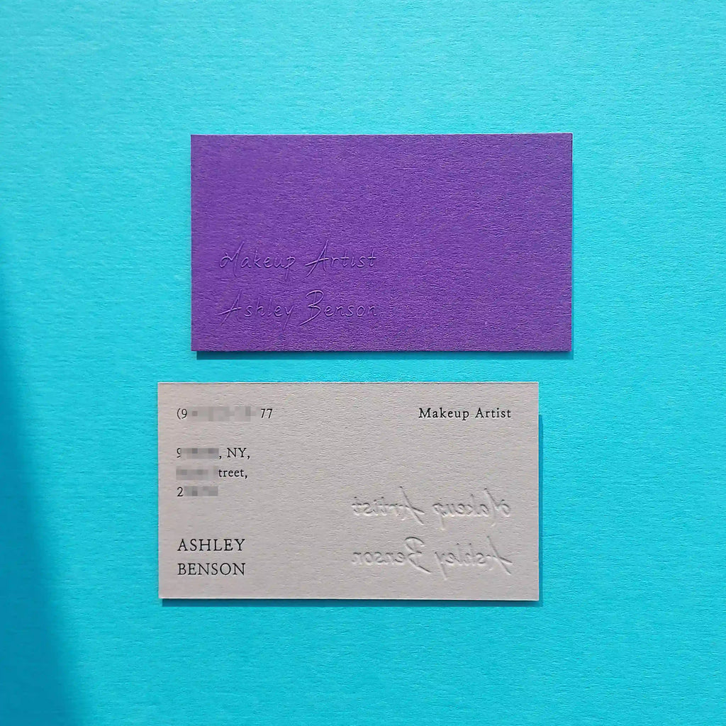 Colorplan Purple, Real Grey Duplex Business Cards - 38pt(700gsm) - Emboss and Black foil by OddPlanPrint.