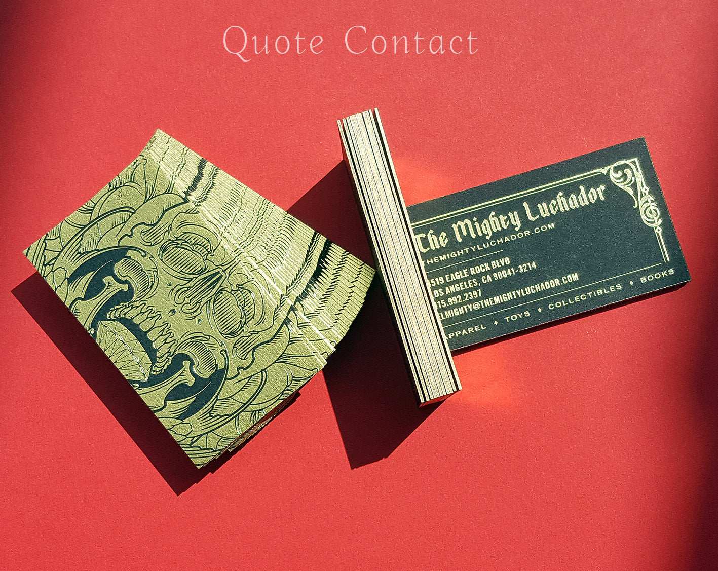 Gold edge black card handcrafted with glossy gold foil for creative professionals.