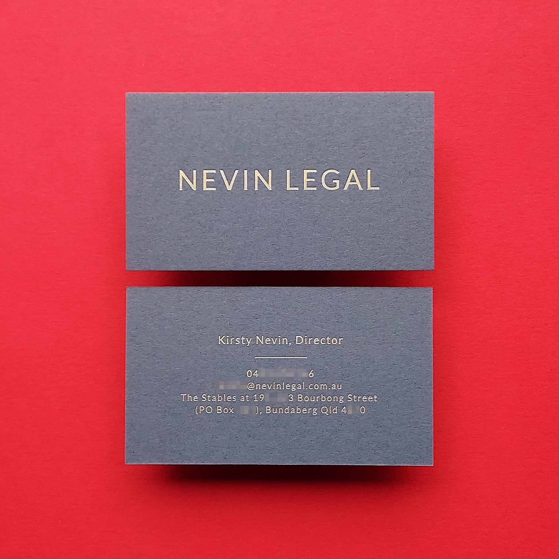 Fast-delivery dark grey card with foil stamp and upscale materials.