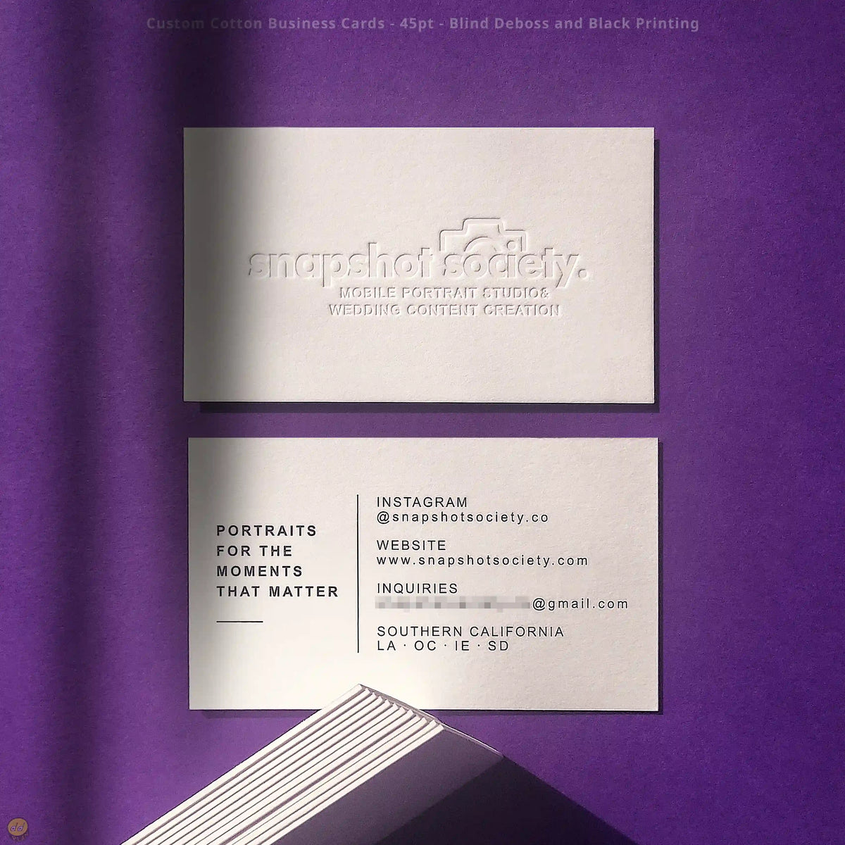 45pt thick cotton business cards with blind debossed and black printing by OddPlanPrint.