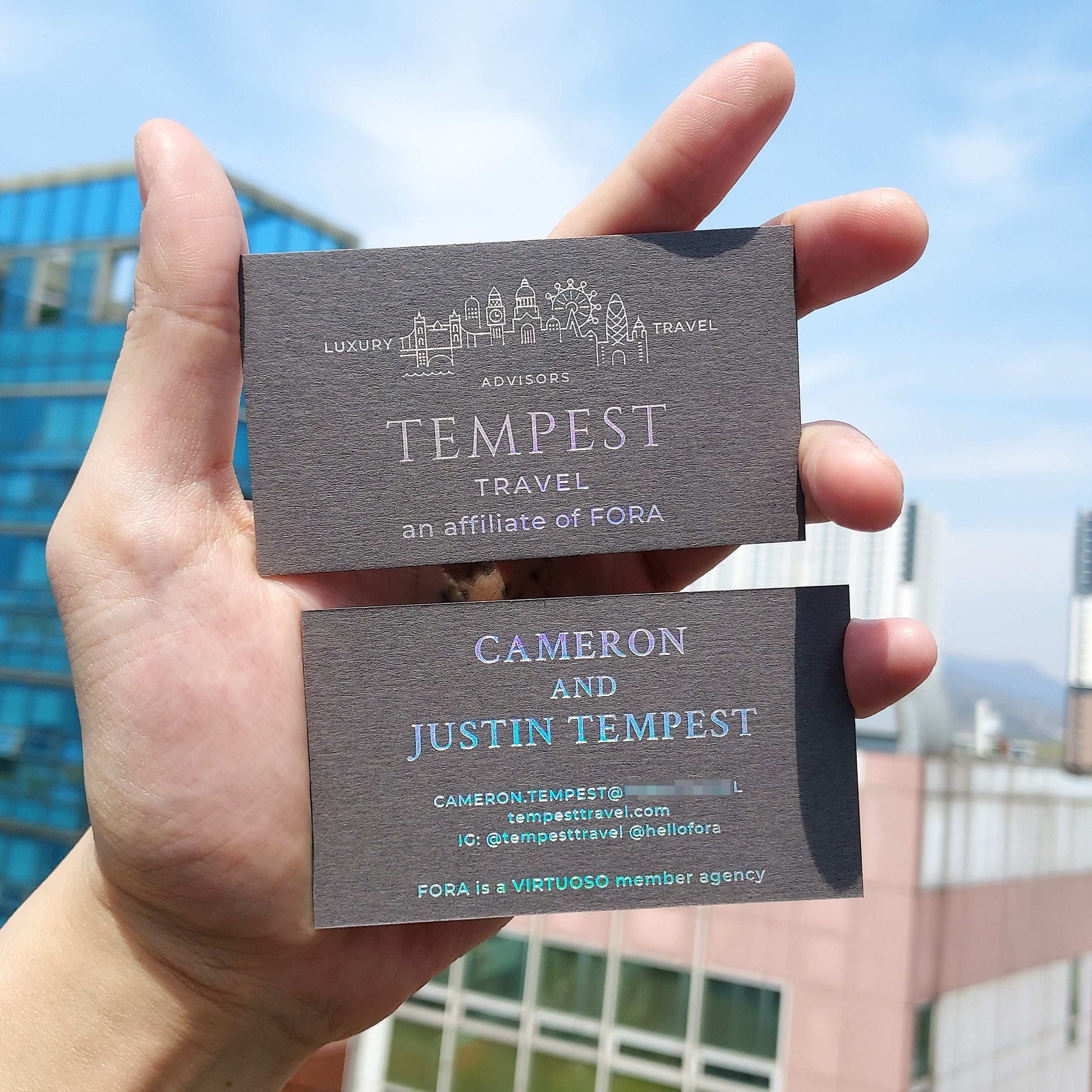 Heavyweight dark grey business card with fast shipping and unique texture.