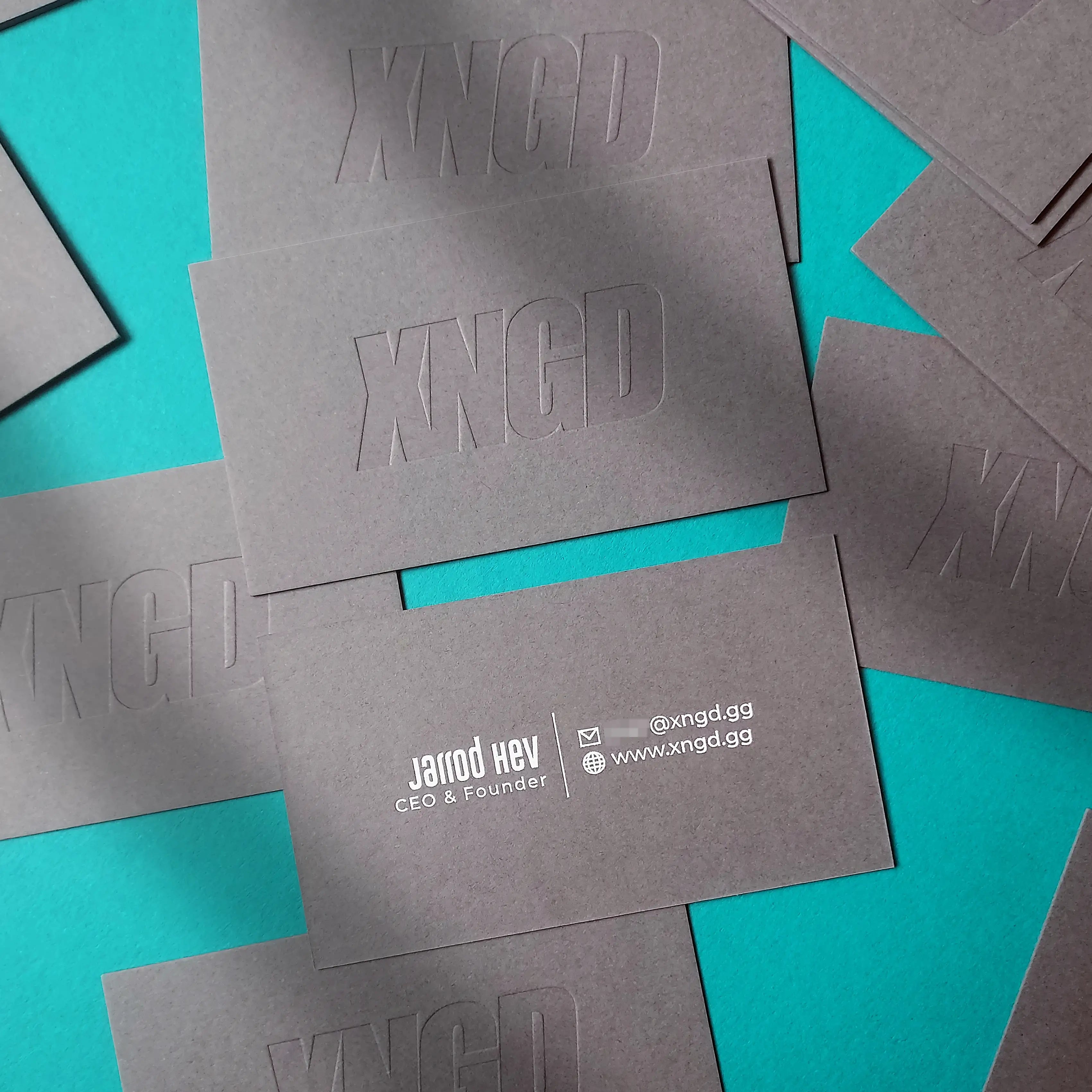 Buy Sculpted Custom Dark Grey Business Cards – Debossed Branding Accent | OddPlanPrint