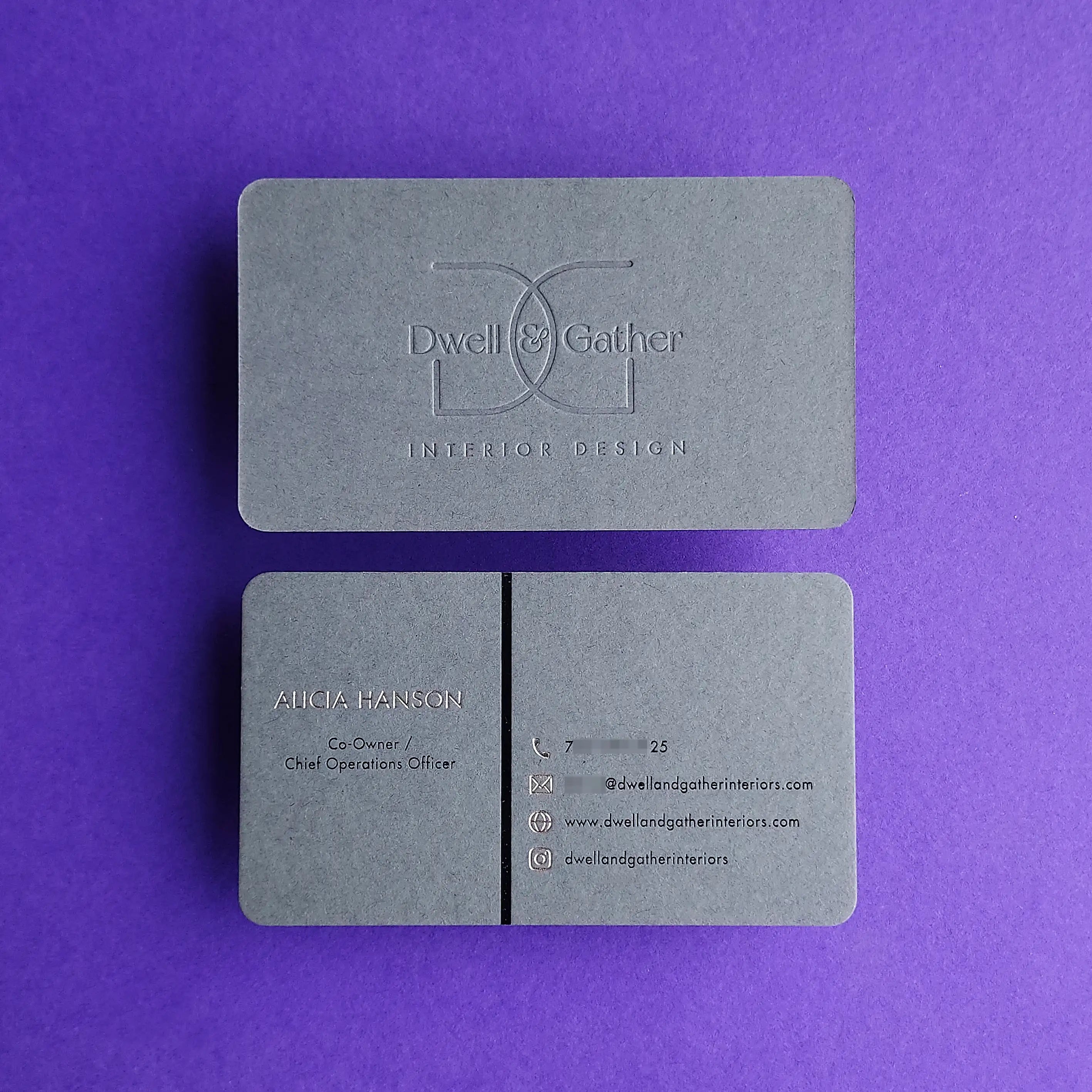 Buy Elegant Custom Dark Grey Business Cards – Minimal Type Deboss | OddPlanPrint