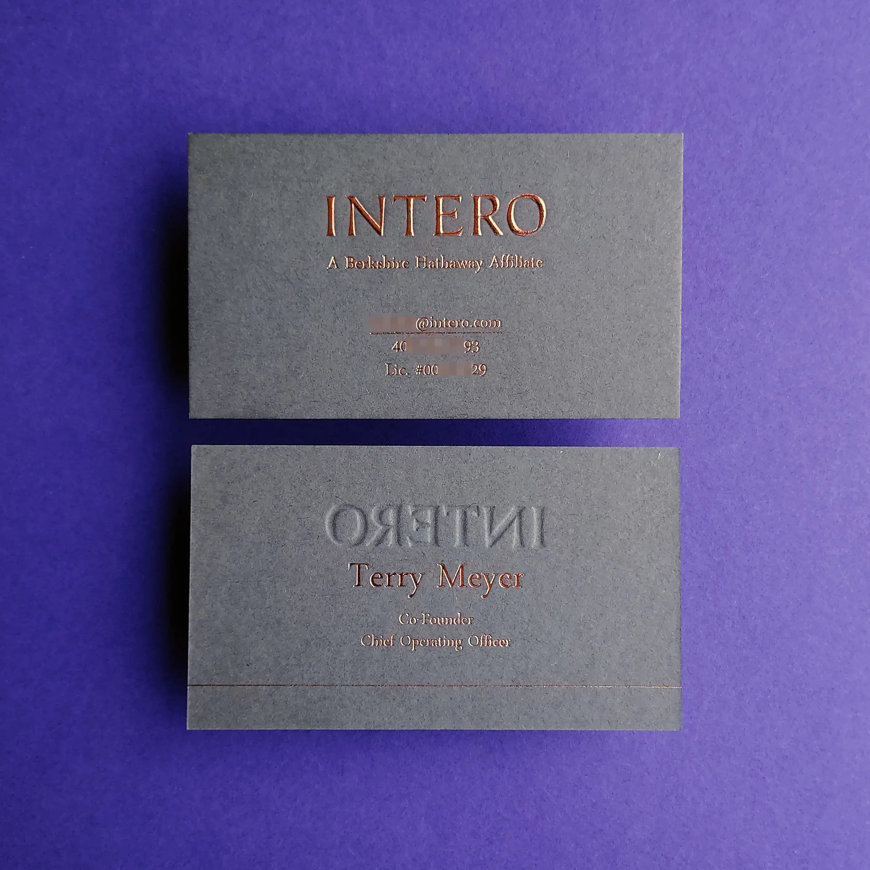 Buy Thoughtful Custom Dark Grey Business Cards – Emboss and Copper Foil | OddPlanPrint