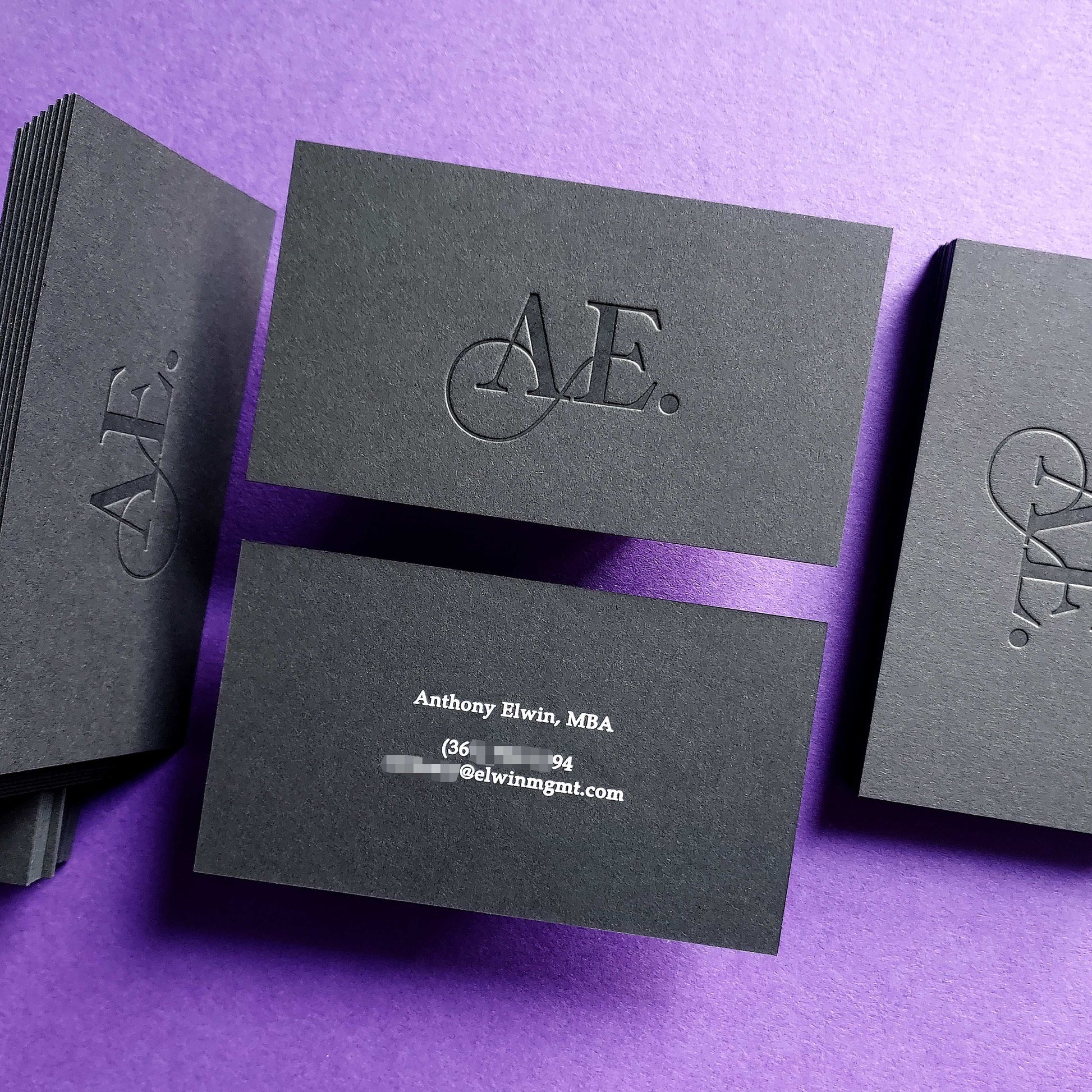 Luxury black card with custom letterpress and fast shipping