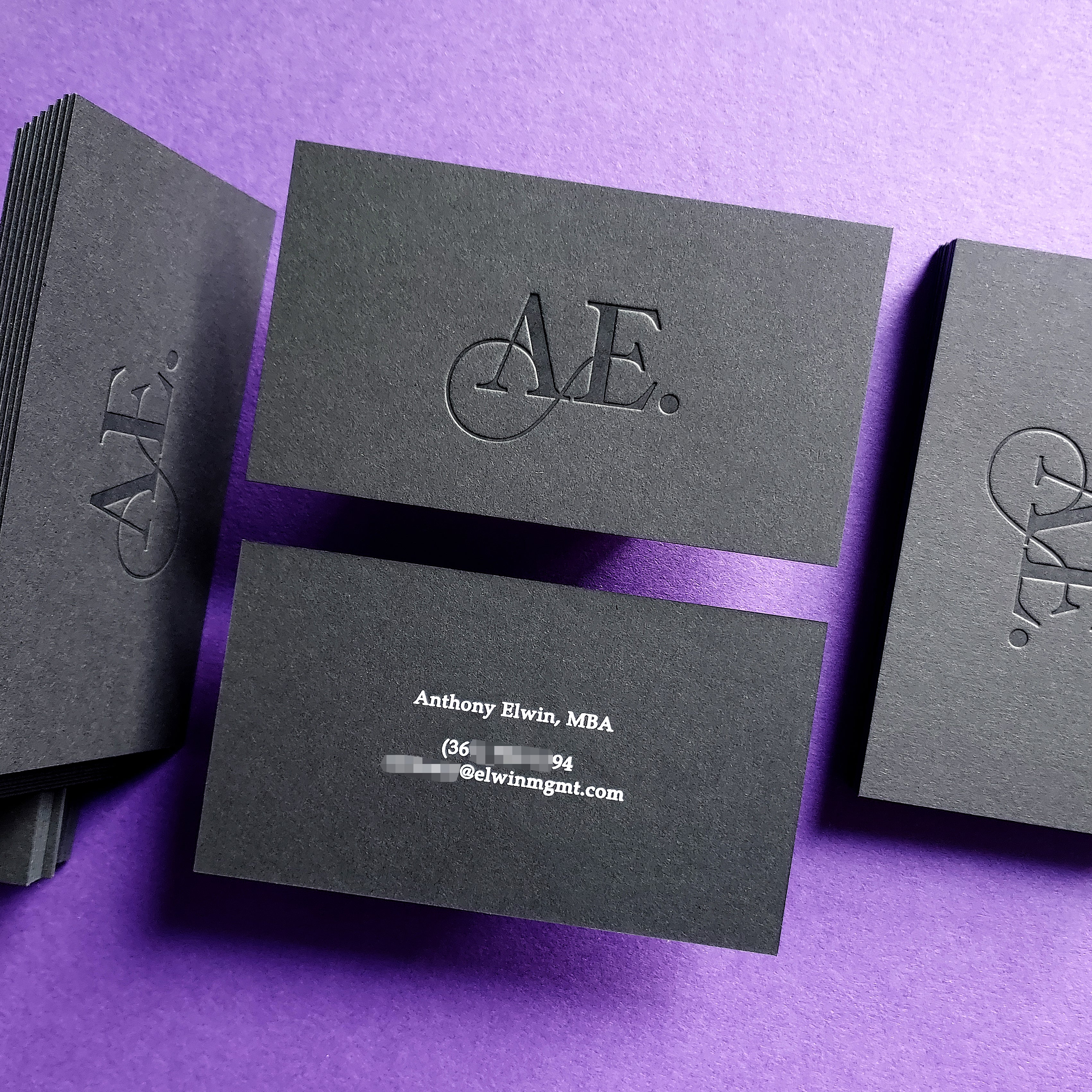 Luxury black card with custom letterpress and fast shipping