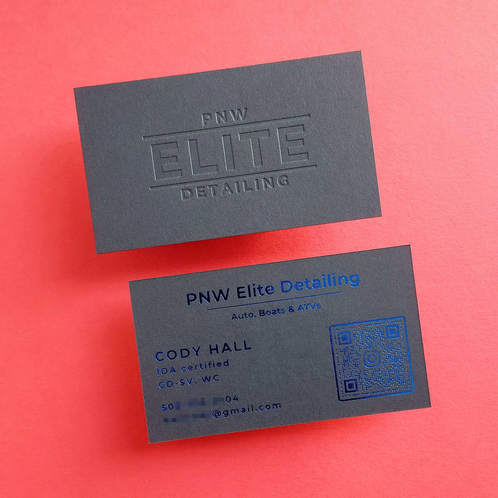 Premium black card with timeless debossed branding and fast turnaround