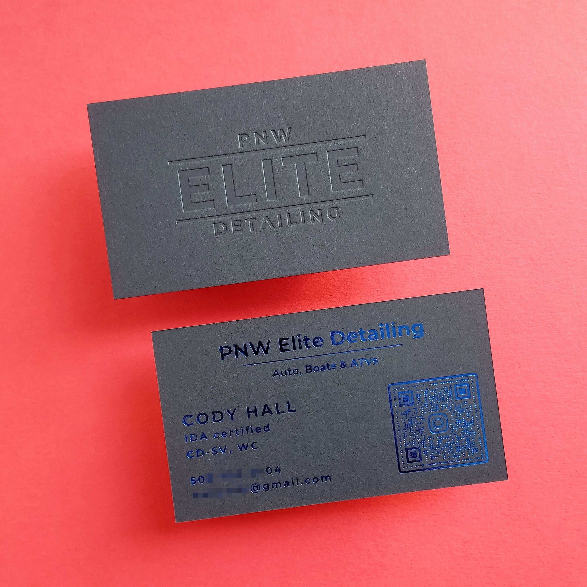 Premium black card with timeless debossed branding and fast turnaround