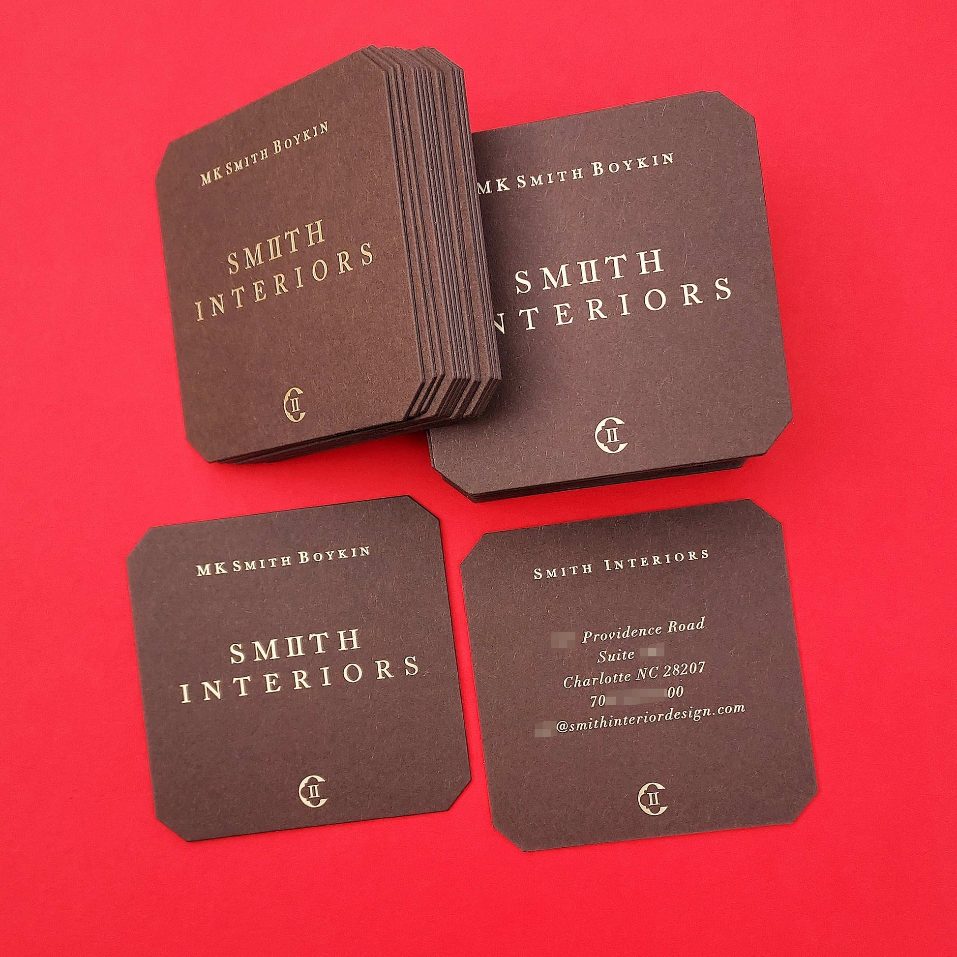 Premium brown letterpress business card for creatives with fast shipping.
