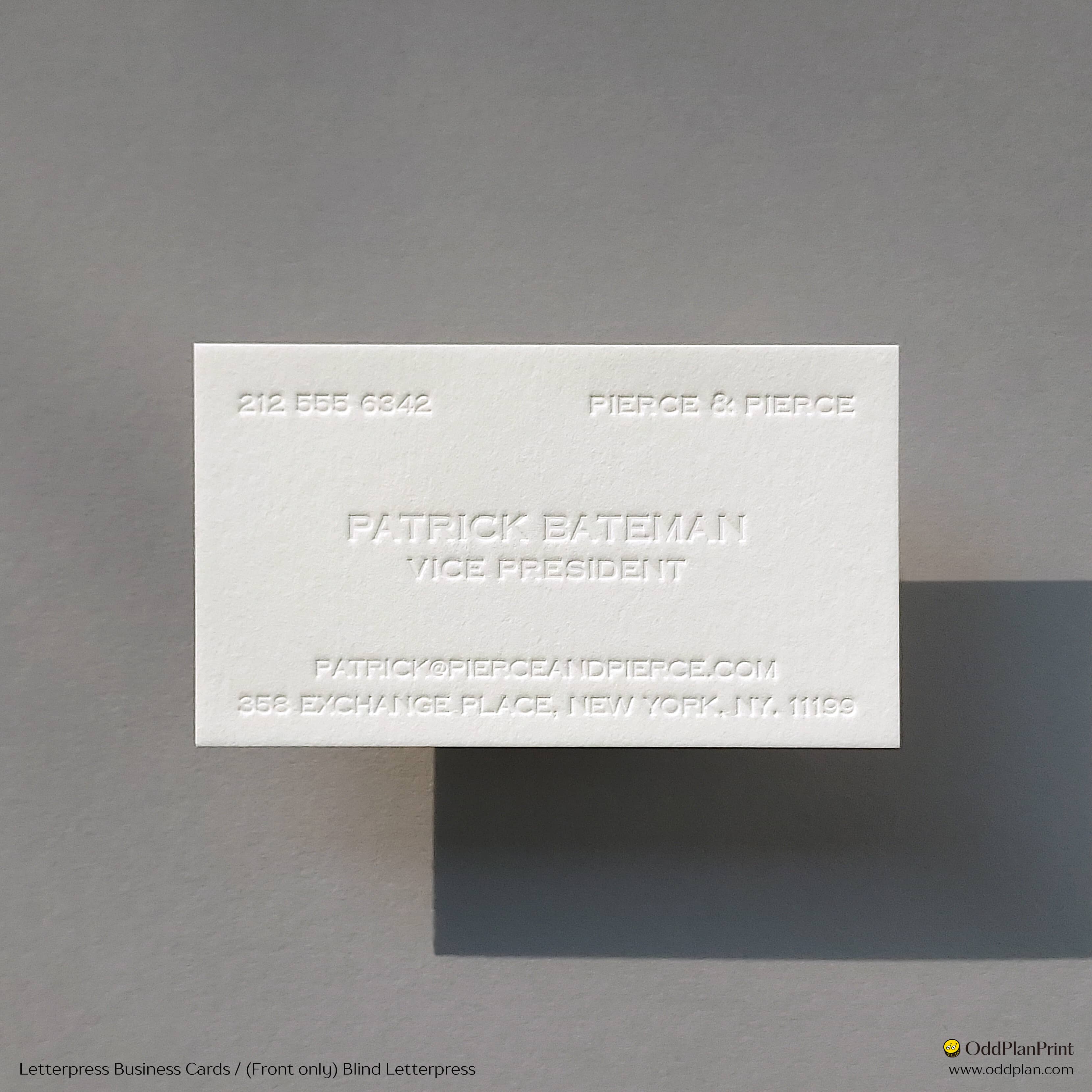 Custom letterpress business cards with deep blind press. Ideal for refined branding through texture and depth. by OddPlanPrint.