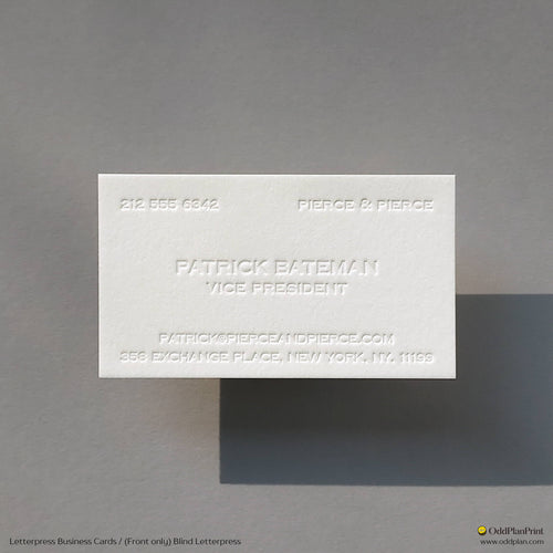 Custom letterpress business cards with deep blind press. Ideal for refined branding through texture and depth. by OddPlanPrint.