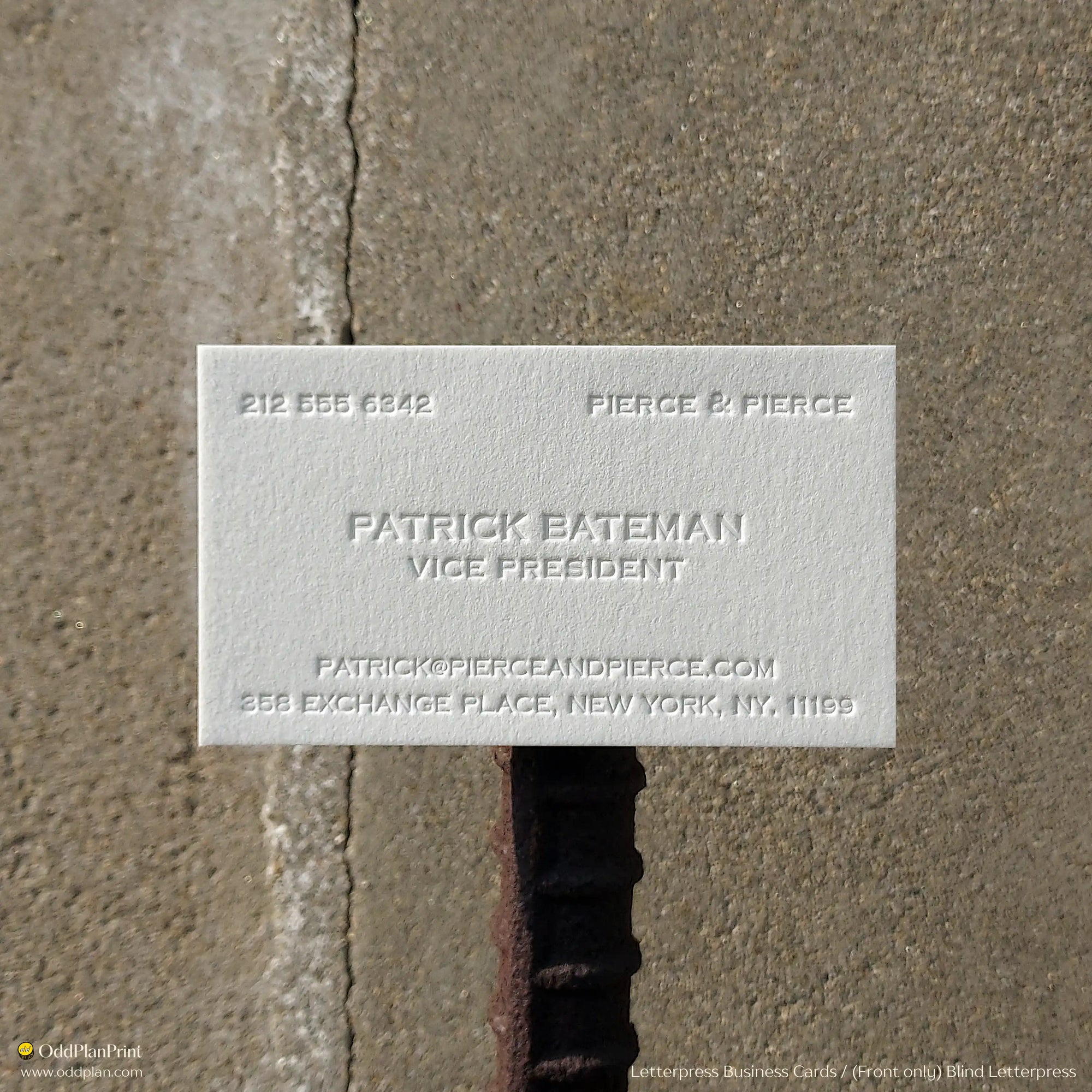 Letterpress business cards produced with blind letterpress on premium 45pt cotton paper skillfully created by OddPlanPrint.