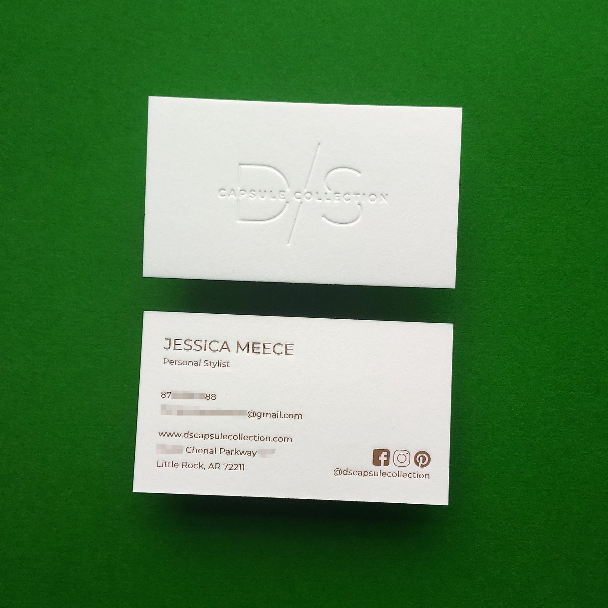 Debossed identity card with subtle letterpress