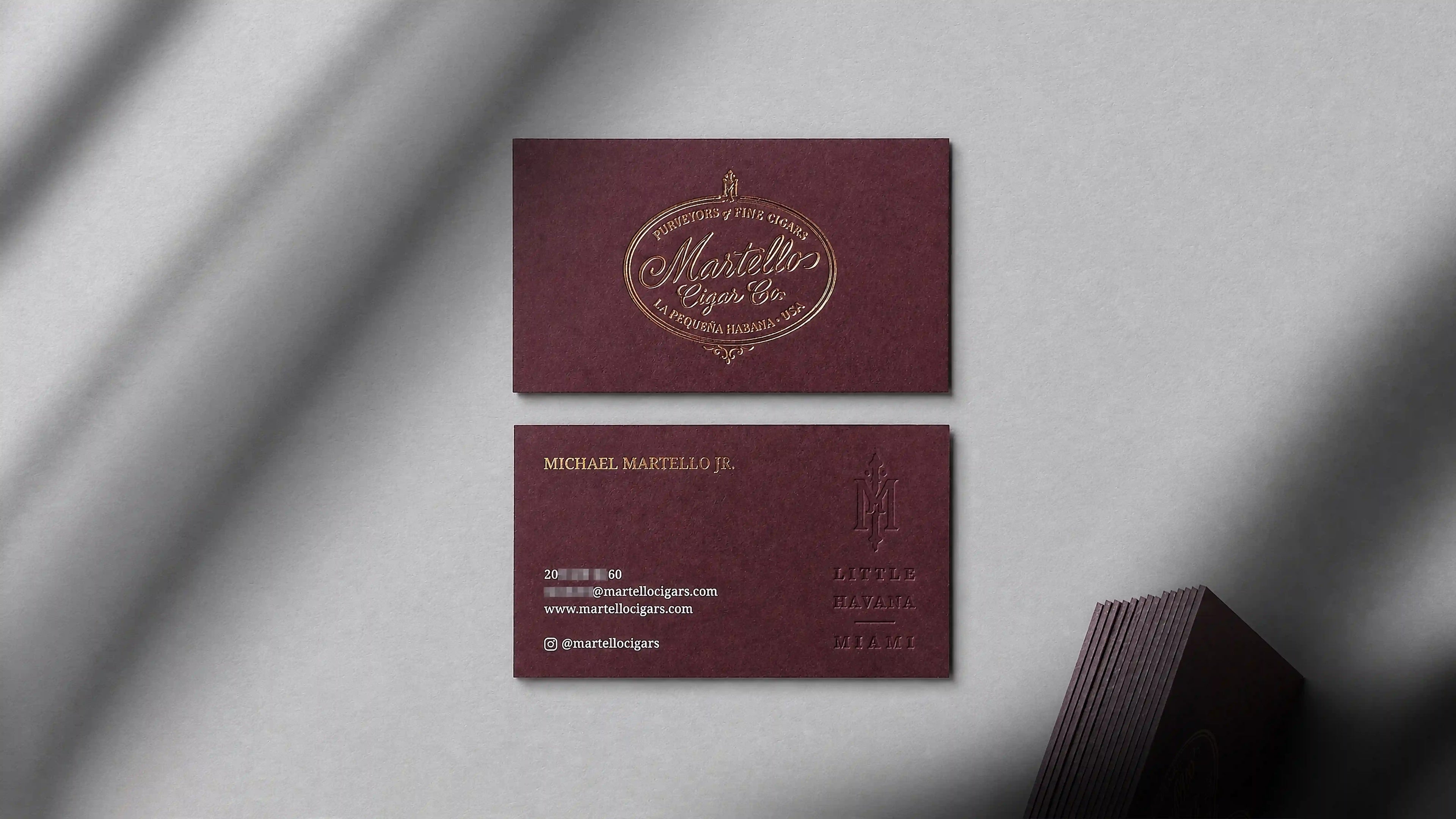 Colorplan Claret Business Cards - 38pt(700gsm) - Blind Deboss, Copper and White foil 260807