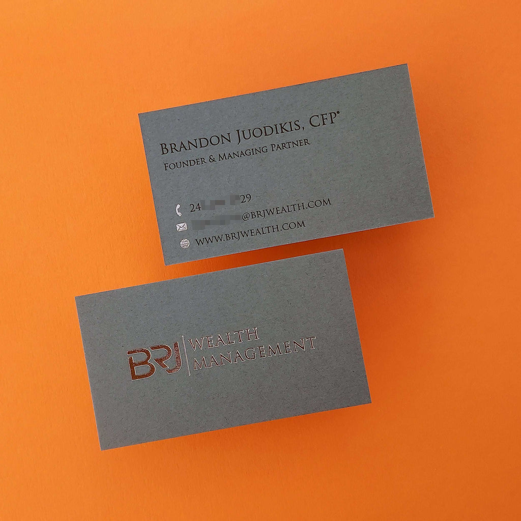 Handcrafted dark grey card with rush delivery and luxurious finish.