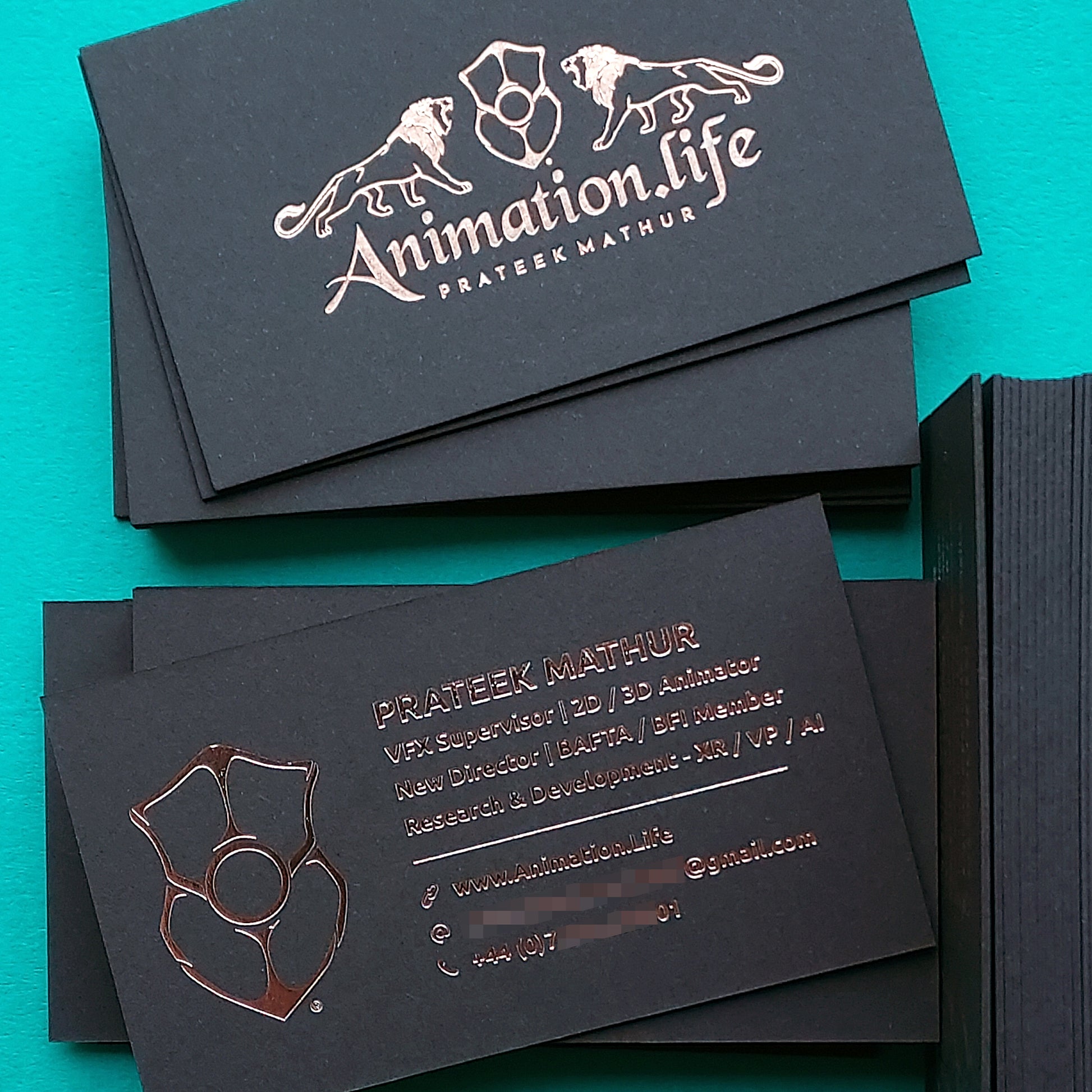 Custom black business card with striking foil accents