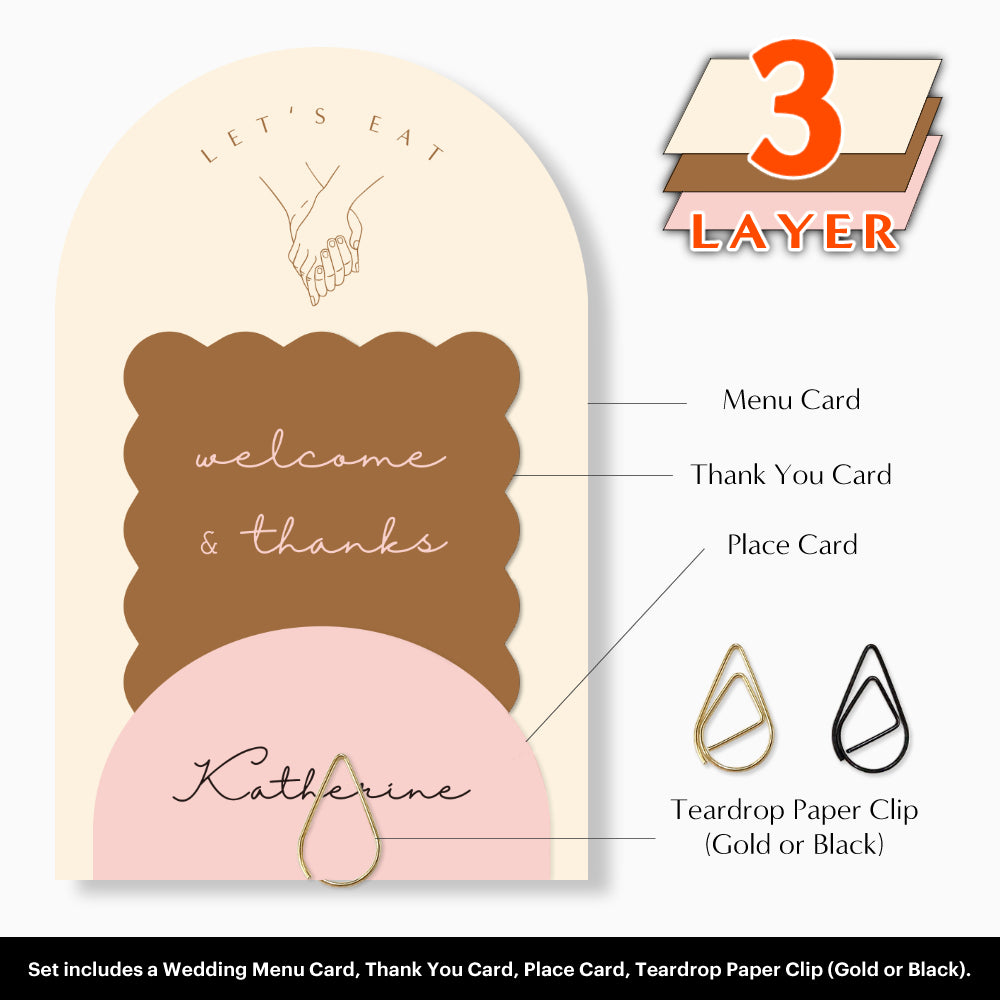Place card for wedding table in bold semicircle design