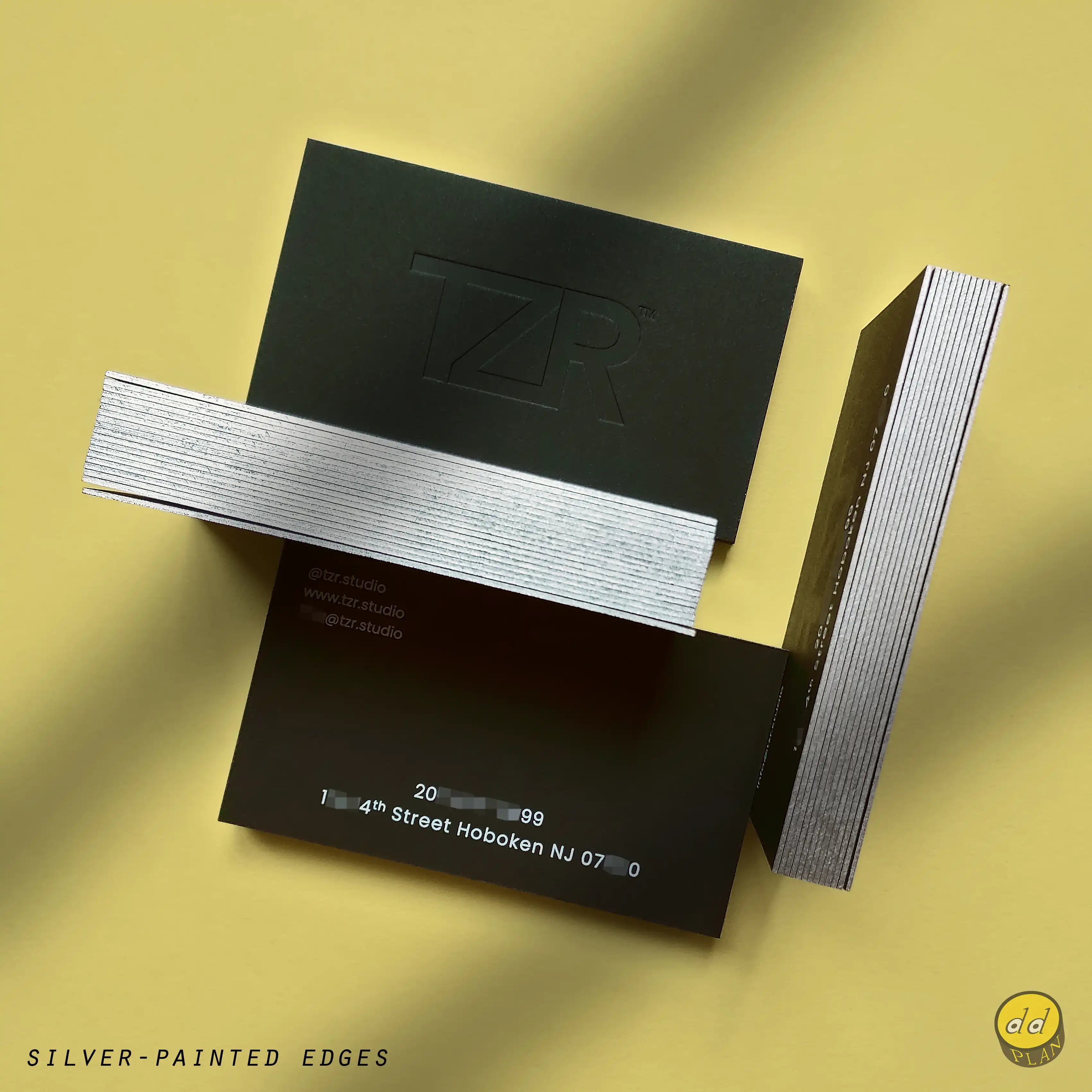Buy Premium Business Cards – Debossed Black Cards with Silver Painted Edges Finish | OddPlanPrint