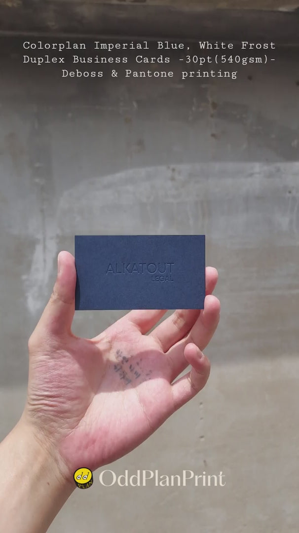 Colorplan duplex business cards 30pt(540gsm) debossed using Pantone inks produced by OddPlanPrint.