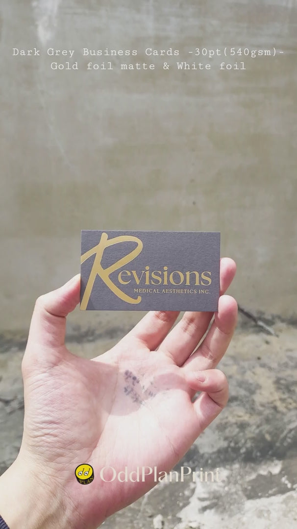 30pt dark grey business cards 540 gsm thick paper luxury stationery matte gold foil white foil by OddPlanPrint.