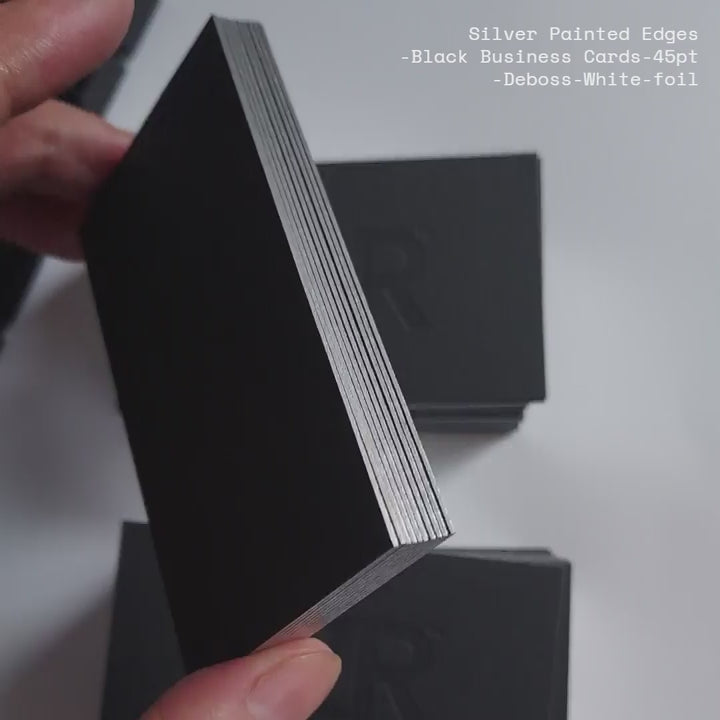 Buy Luxurious Business Cards – 45pt All Black Stock with White Foil and Silver Painted Edges | OddPlanPrint