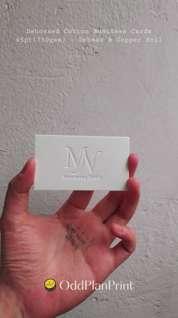 45pt cotton debossed business cards 750gsm with copper foil details from OddPlanPrint.